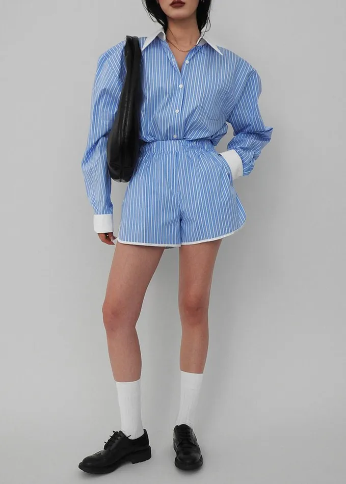 Clothing Women The Frankie Shop Orla Boxer Shorts 8211 BlueWhite Stripe