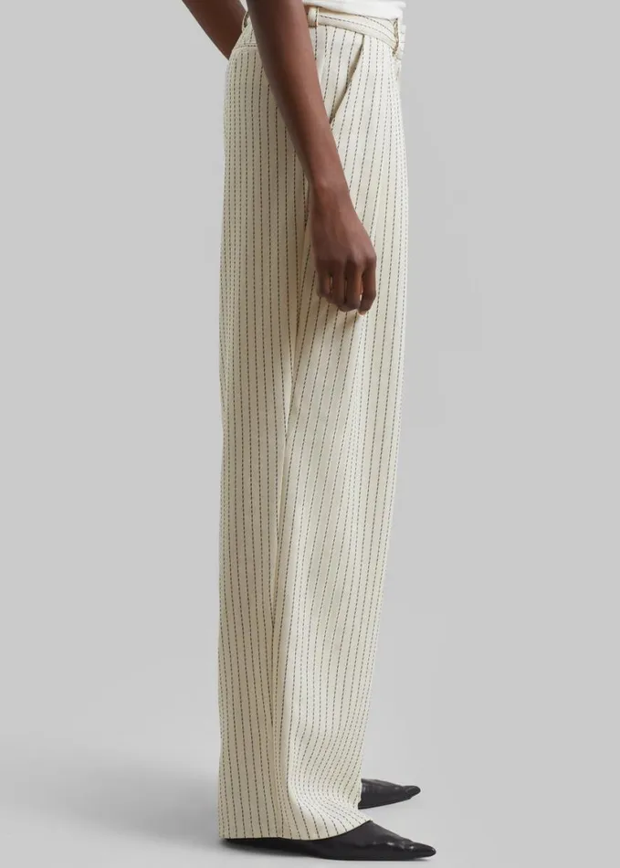 Clothing Women The Frankie Shop Ripley Pleated Twill Trousers 8211 Light BeigeBlack Pinstripe
