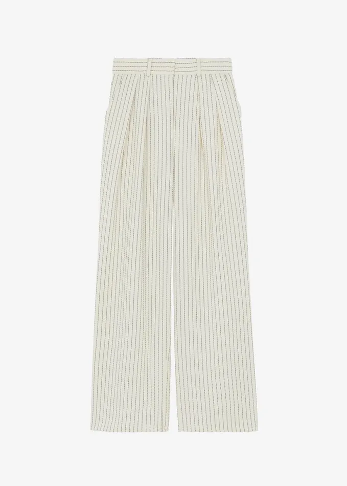 Clothing Women The Frankie Shop Ripley Pleated Twill Trousers 8211 Light BeigeBlack Pinstripe