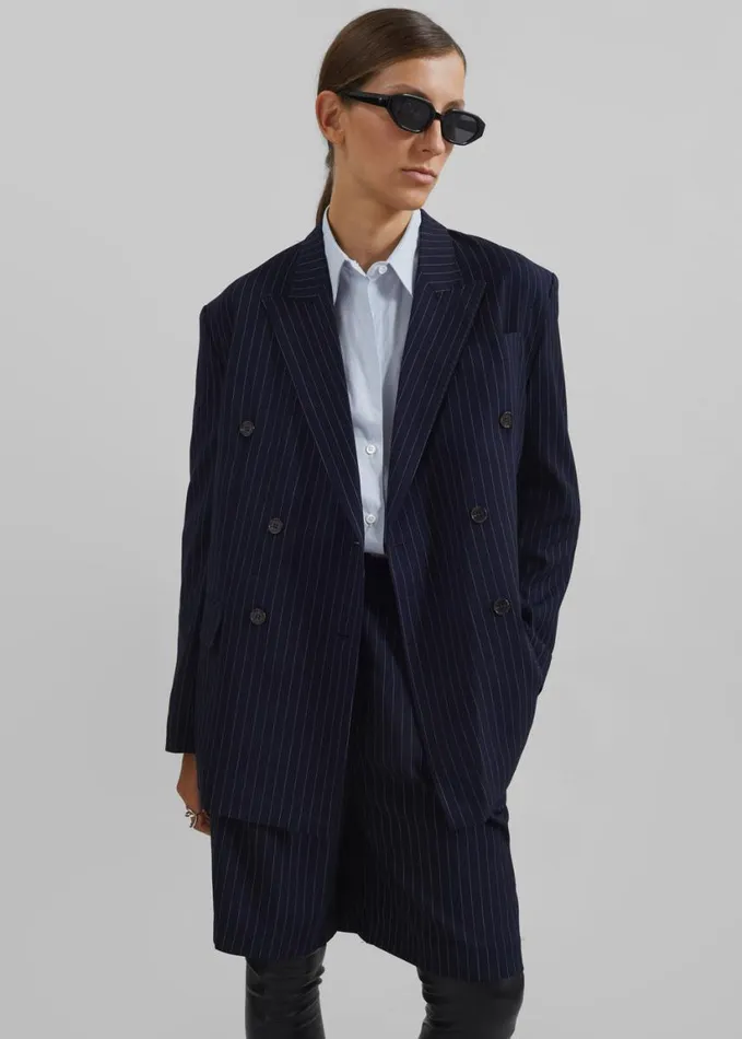 Clothing Women The Frankie Shop Sava Double Breasted Blazer 8211 NavyWhite Stripe