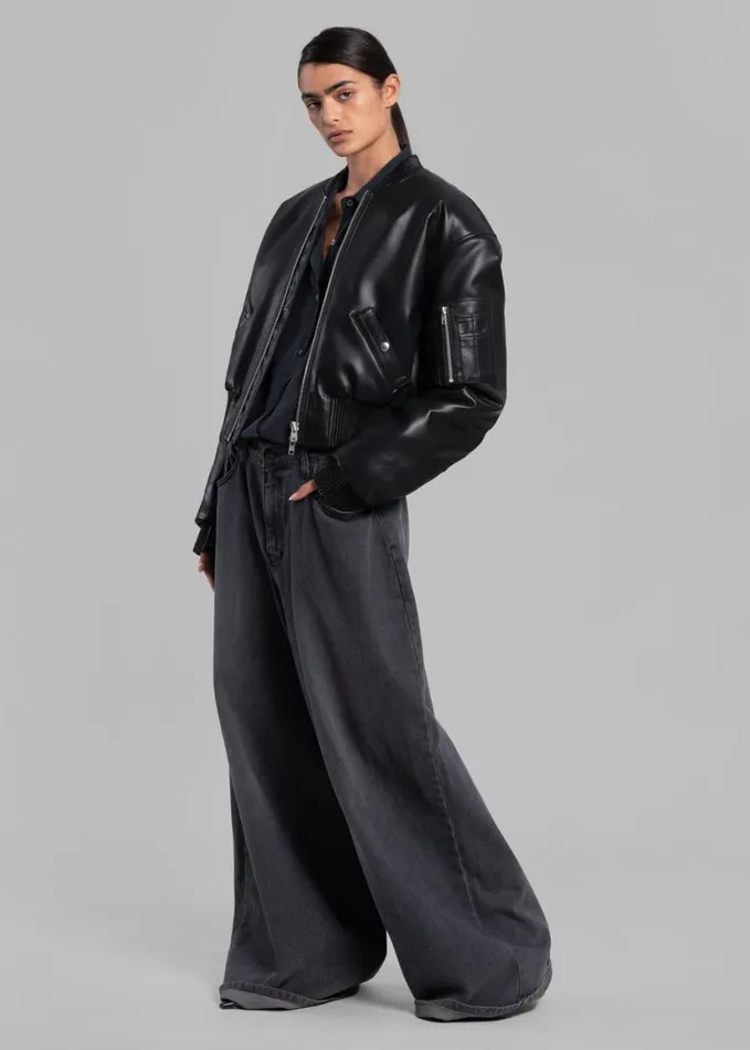 Clothing Women The Frankie Shop Sille FauxLeather Cropped Bomber 8211 Black