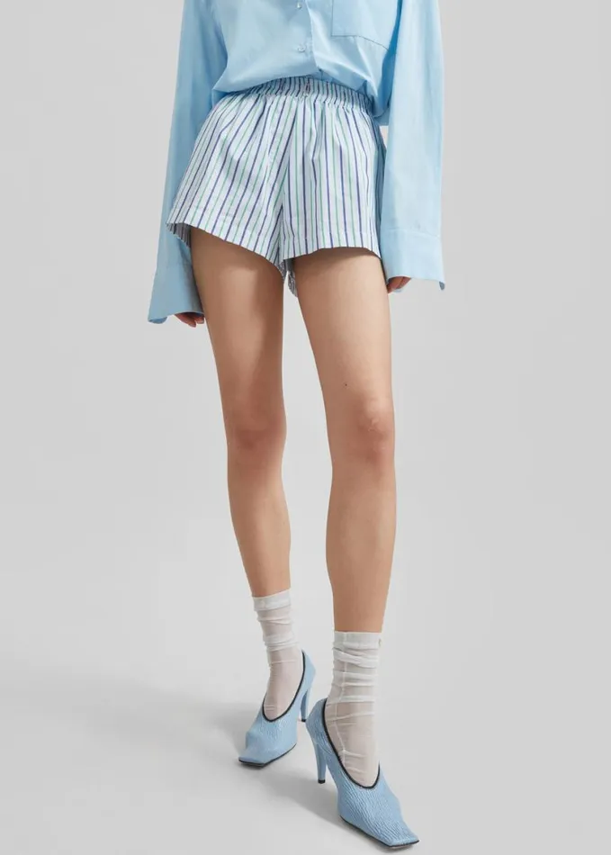 Clothing Women The Frankie Shop Sinead Boxer Shorts 8211 WhiteGreen Stripe