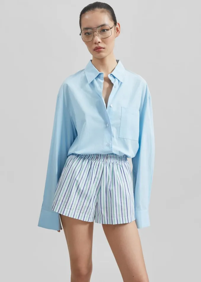 Clothing Women The Frankie Shop Sinead Boxer Shorts 8211 WhiteGreen Stripe