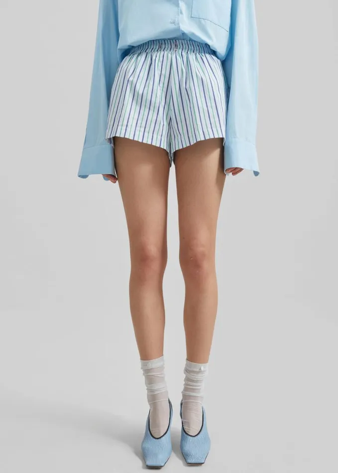 Clothing Women The Frankie Shop Sinead Boxer Shorts 8211 WhiteGreen Stripe