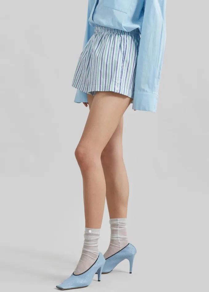 Clothing Women The Frankie Shop Sinead Boxer Shorts 8211 WhiteGreen Stripe