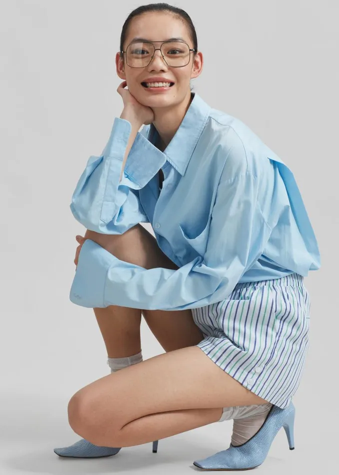 Clothing Women The Frankie Shop Sinead Boxer Shorts 8211 WhiteGreen Stripe