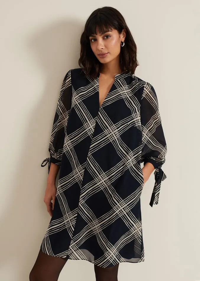 Cora Check Navy Tunic Dress Navy Women Phase Eight Dresses