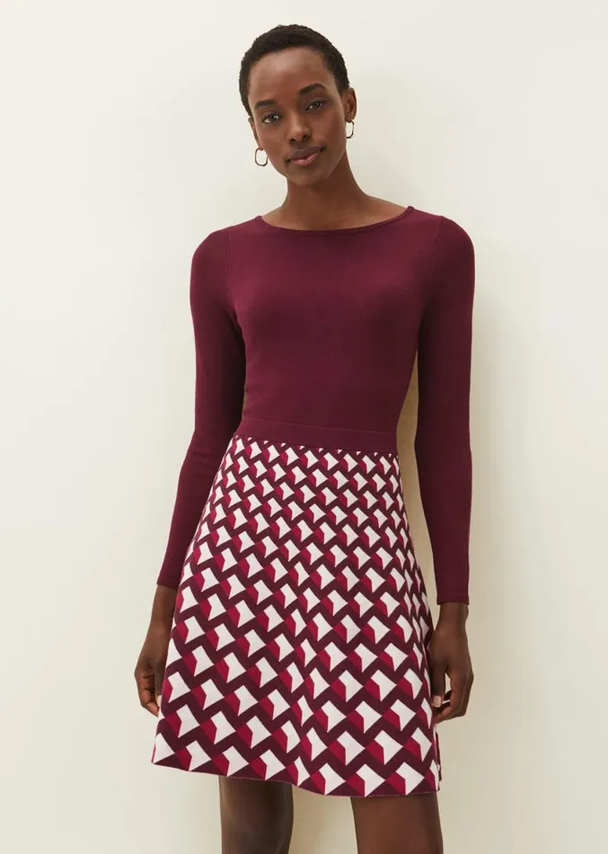 Coraline Print Knitted Dress Winemulti Women Phase Eight Dresses