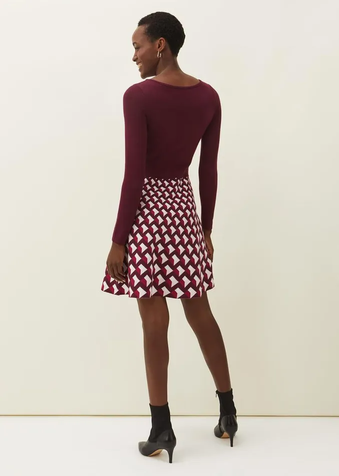 Coraline Print Knitted Dress Winemulti Women Phase Eight Dresses