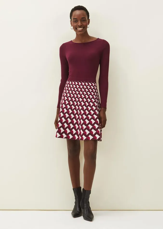 Coraline Print Knitted Dress Winemulti Women Phase Eight Dresses