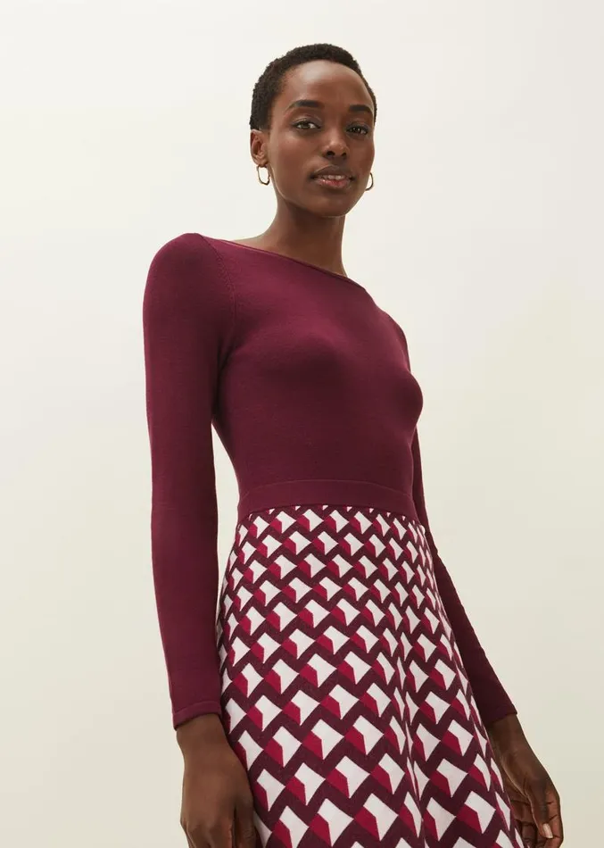 Coraline Print Knitted Dress Winemulti Women Phase Eight Dresses