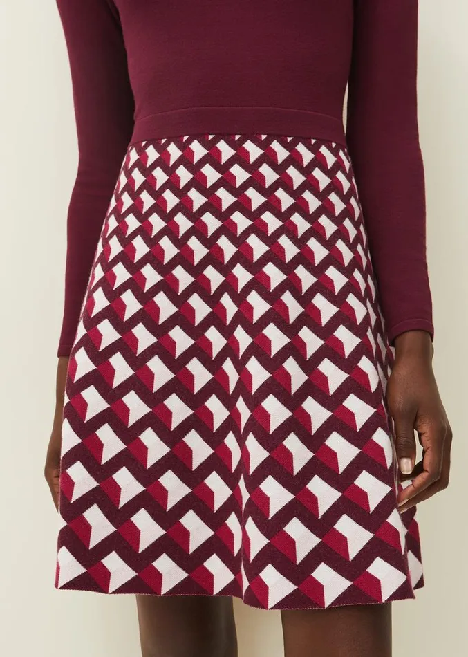 Coraline Print Knitted Dress Winemulti Women Phase Eight Dresses