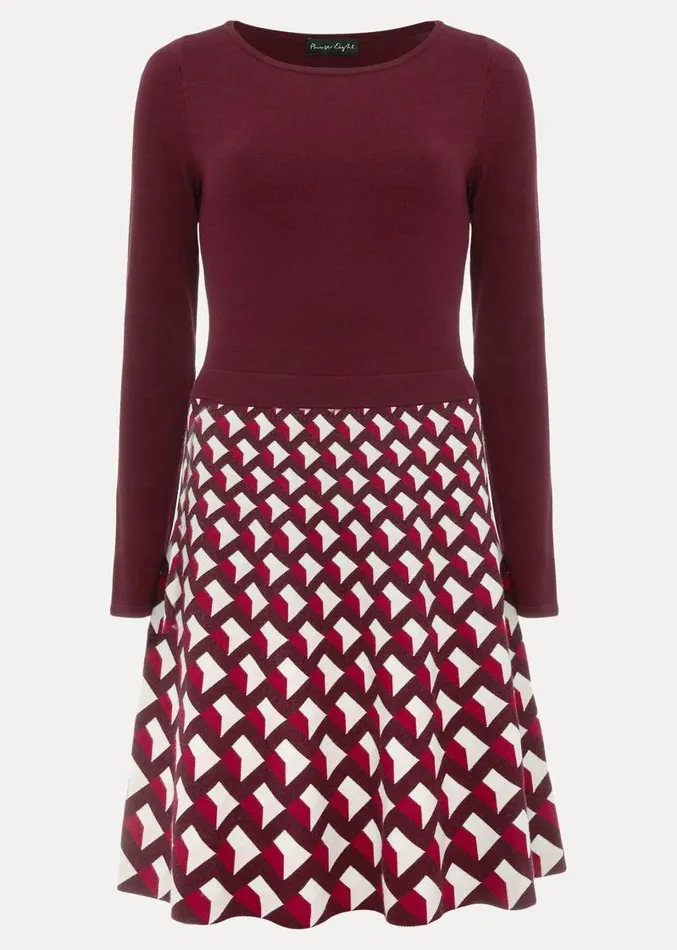 Coraline Print Knitted Dress Winemulti Women Phase Eight Dresses