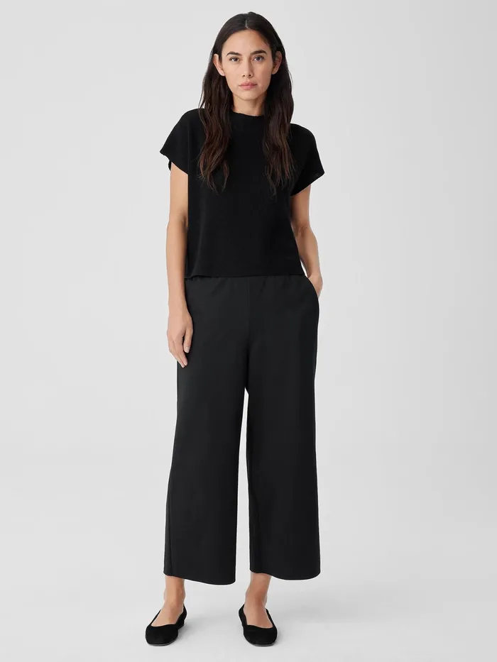 Cotton Blend Ponte WideLeg Pant Black Women Eileen Fisher Pants Shorts and Jumpsuits