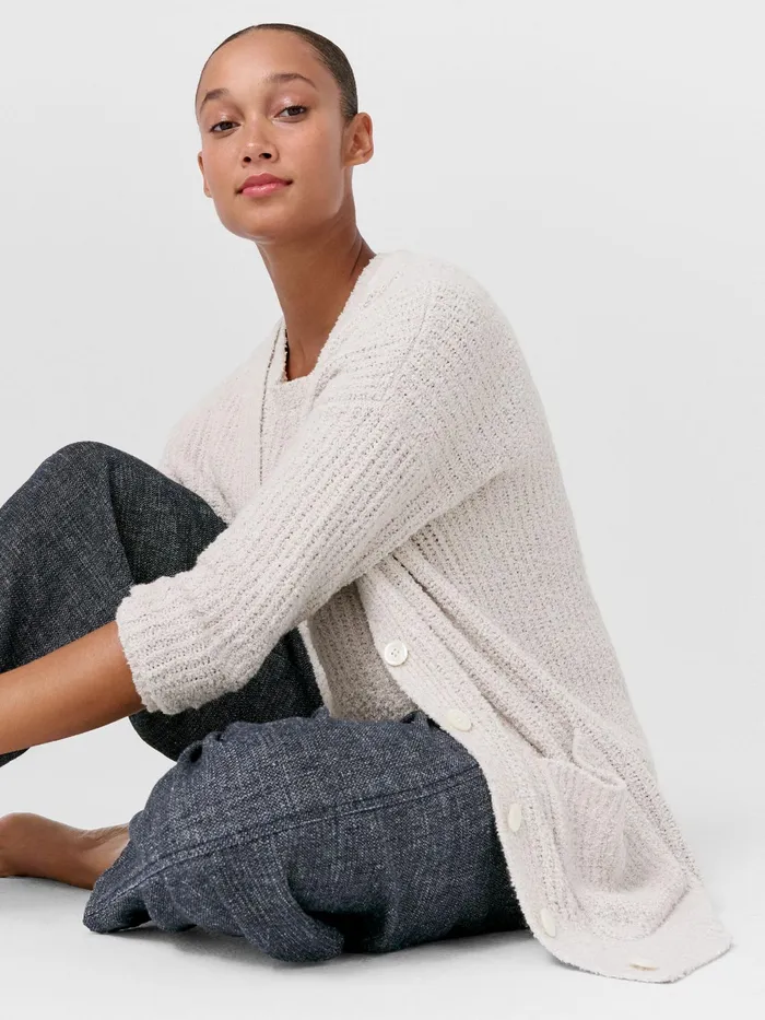 Cotton Fluff Cardigan Bone Women Eileen Fisher Sweaters and Cardigans