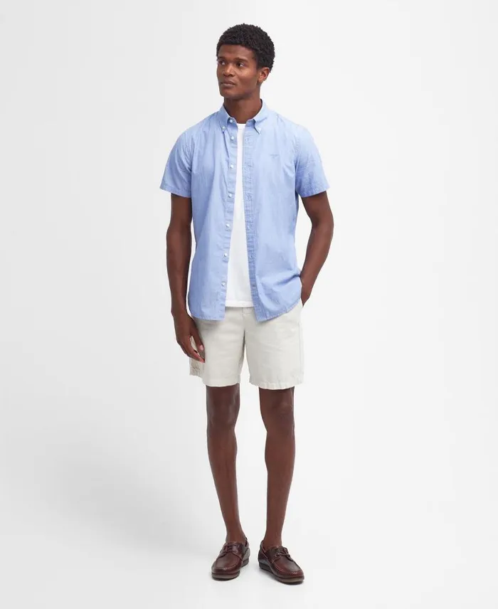 Crest Poplin Tailored ShortSleeved Shirt Pink Men Barbour Shirts