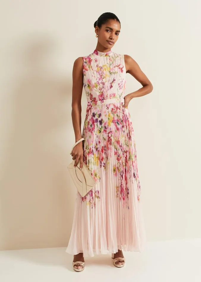 Dahlia Print Pleat Midaxi Dress Multicoloured Women Phase Eight Dresses
