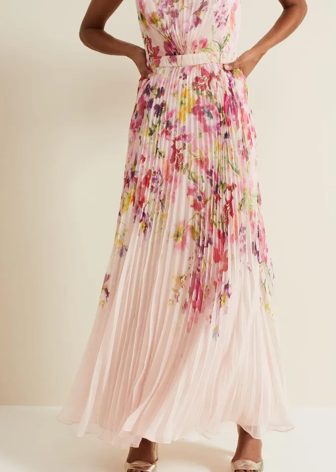 Dahlia Print Pleat Midaxi Dress Multicoloured Women Phase Eight Dresses
