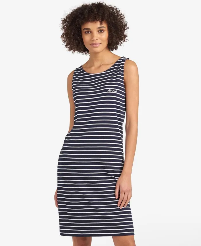 Dalmore Striped Mini Dress Whitenavy Women Barbour Dresses and Skirts