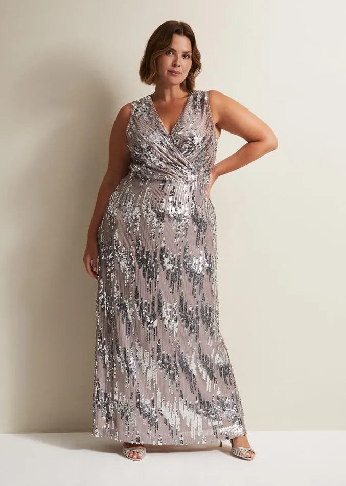 Daphne Sequin Maxi Dress Silver Women Phase Eight Dresses