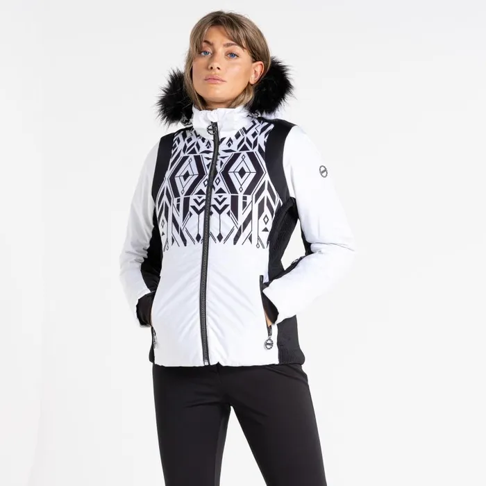 Dare 2b Prestige II Luxe Ski Jacket White Black Print Women Waterproof Jackets