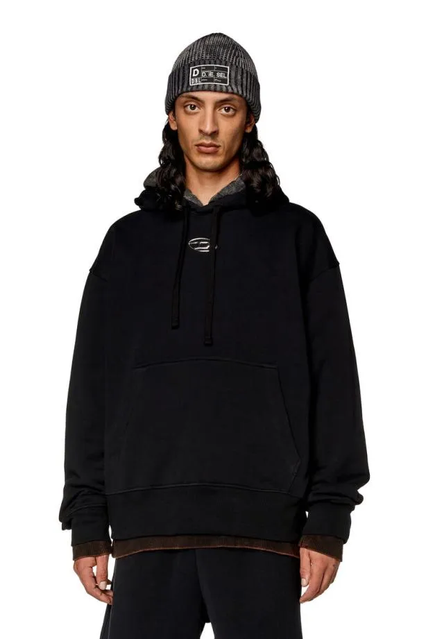 Diesel Smacshoodod Black Men Sweatshirts and Hoodies