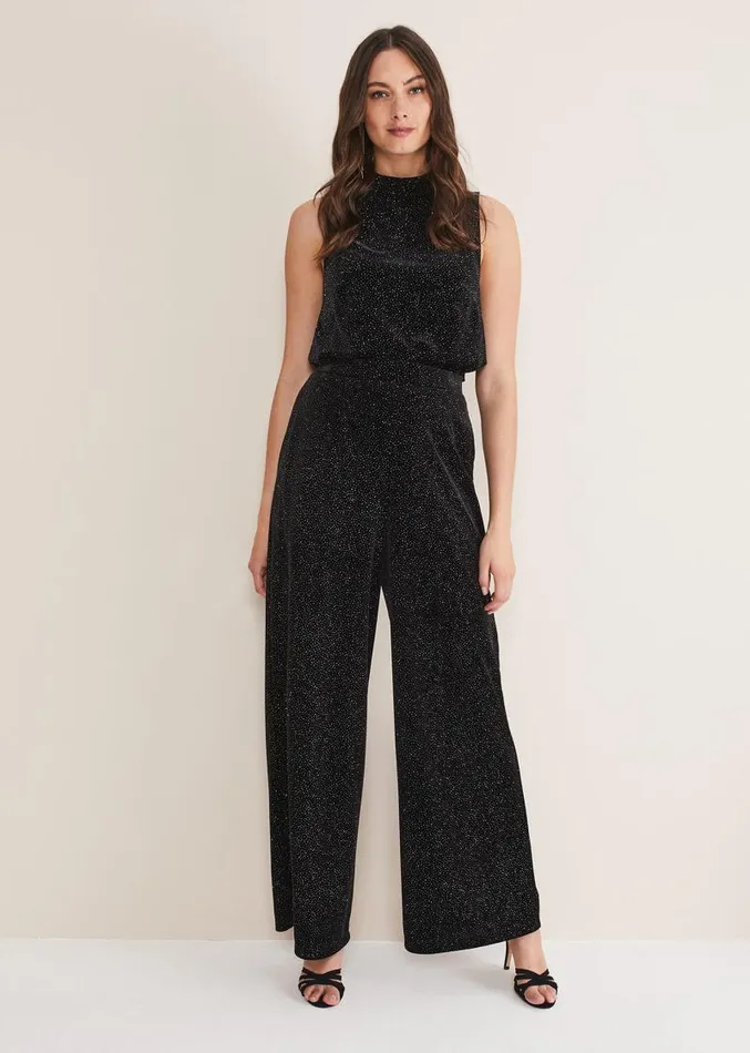 Dove Glitter Velvet Trouser Blackmulti Women Phase Eight Trousers