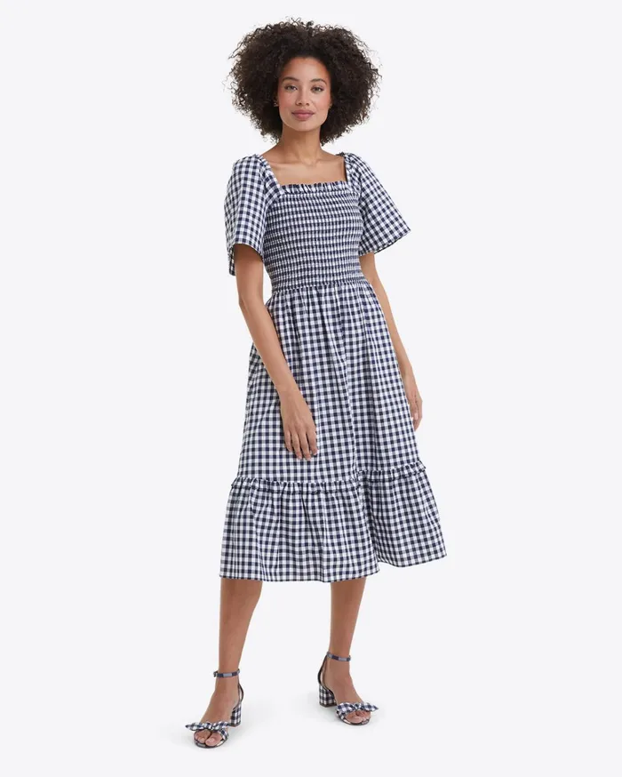 Draper James Deana Smocked Dress In Navy Gingham Women Dresses