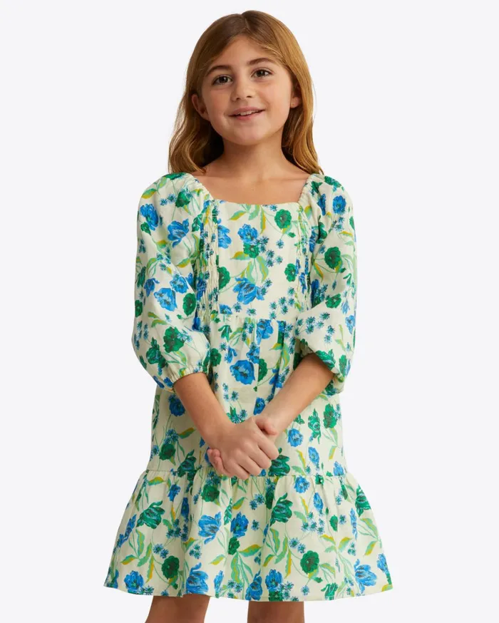Draper James Girls Smocked Long Sleeve Dress In Linen Women Dresses