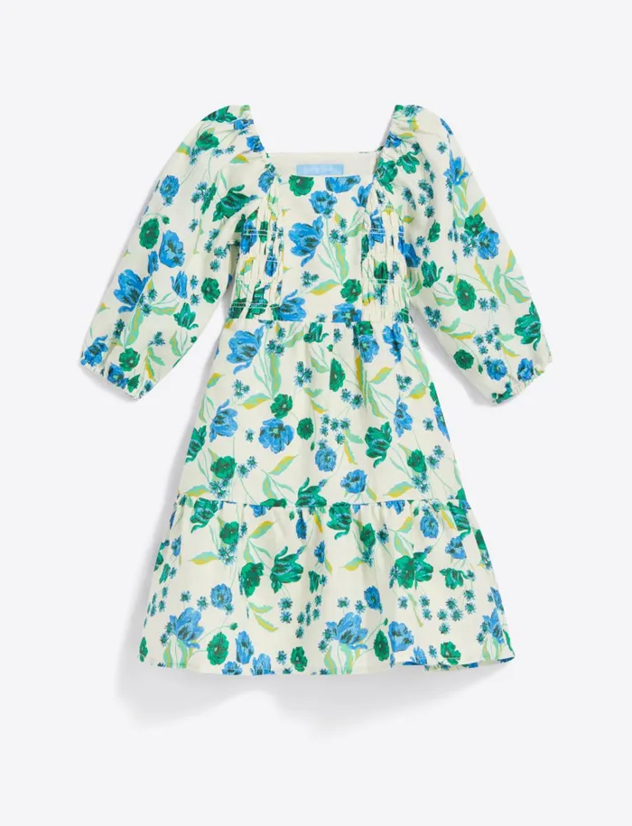 Draper James Girls Smocked Long Sleeve Dress In Linen Women Dresses