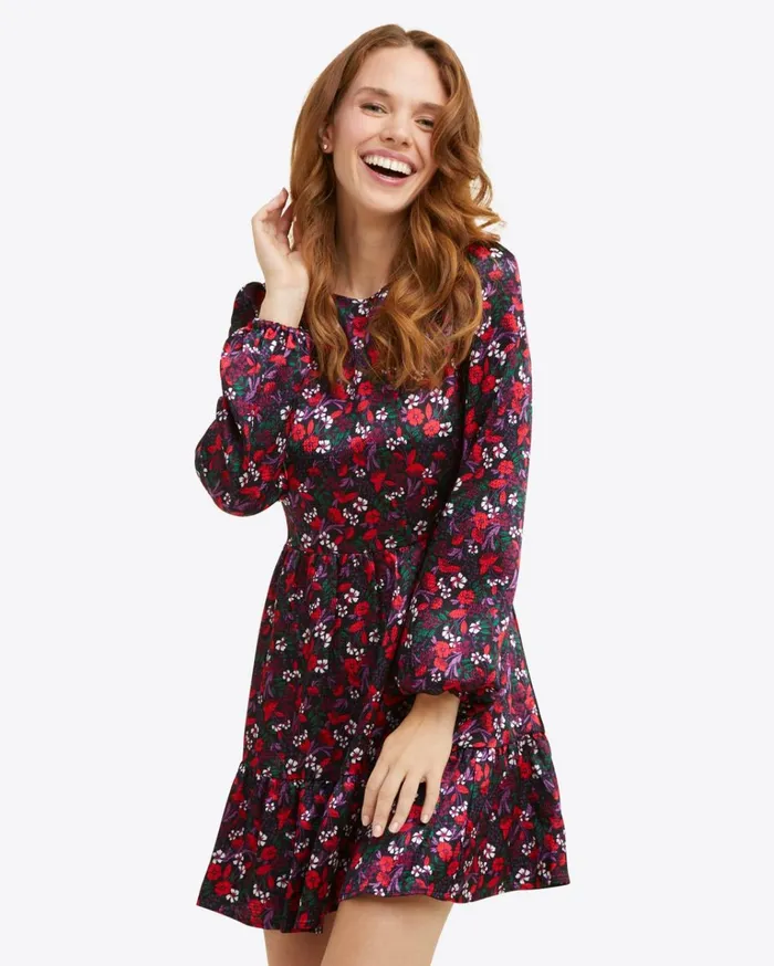 Draper James Long Sleeve Shift Dress In Scarlet Floral Women Dresses