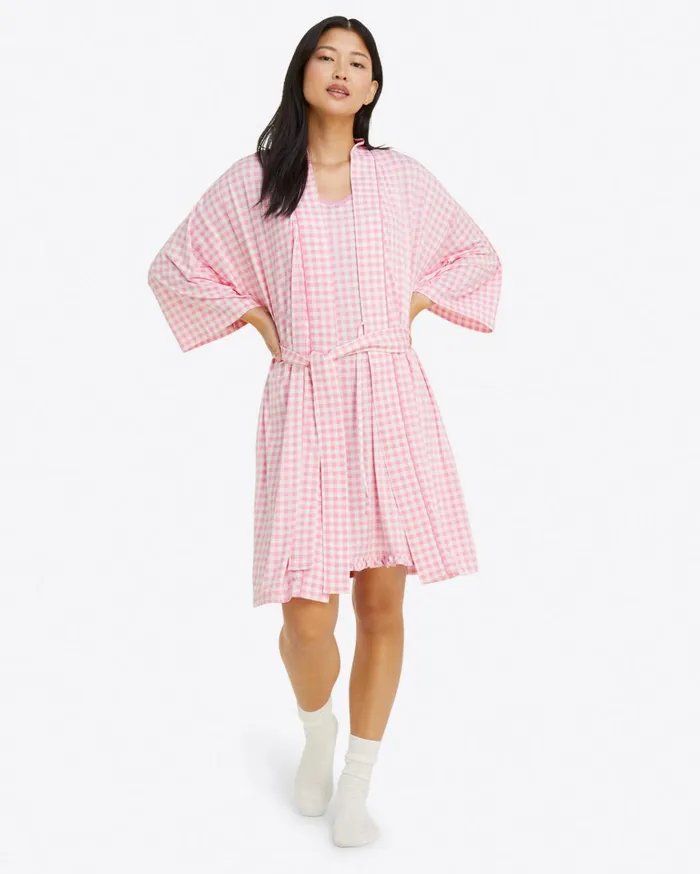Draper James Louise Robe In Light Pink Gingham Women Lounge and Pajamas