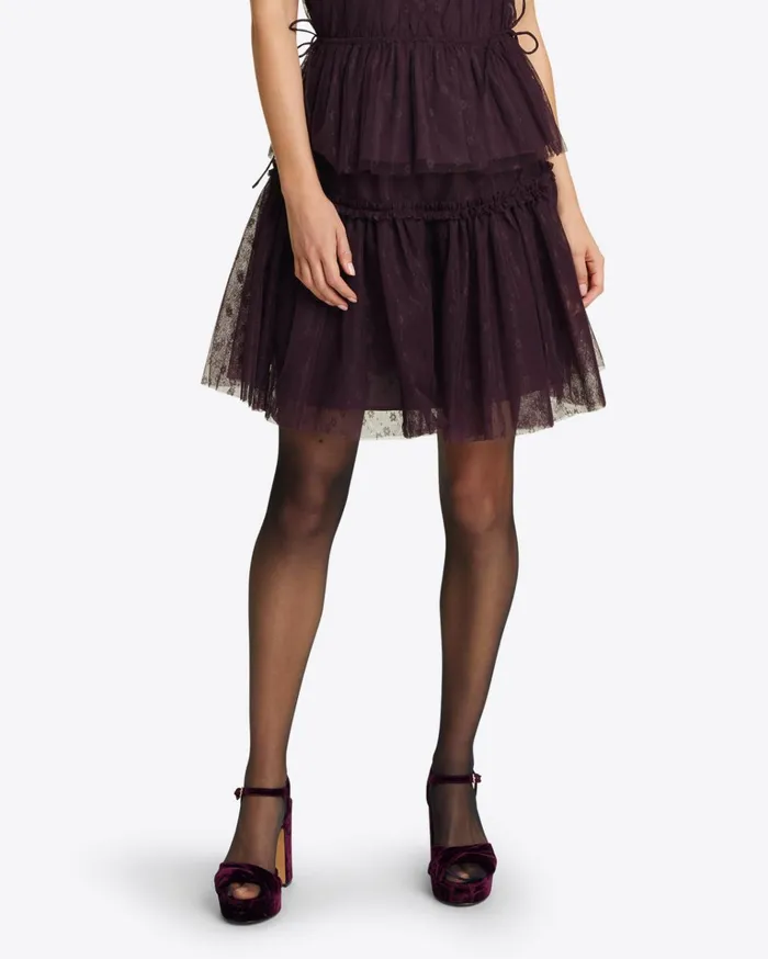 Draper James Mini Tiered Skirt In Plum Tulle Women Bottoms and Skirts
