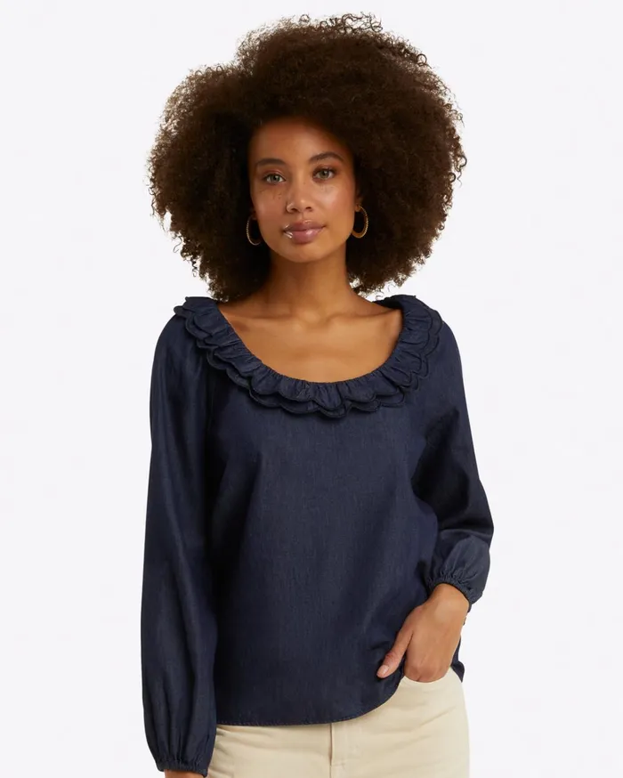 Draper James Reyna LongSleeve Top In Chambray Women Tops