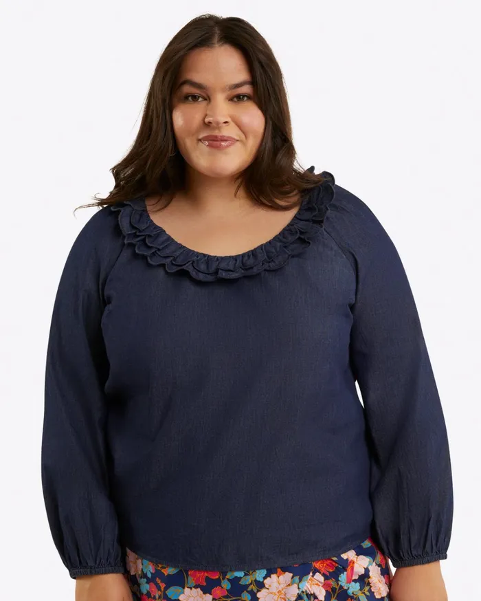Draper James Reyna LongSleeve Top In Chambray Women Tops