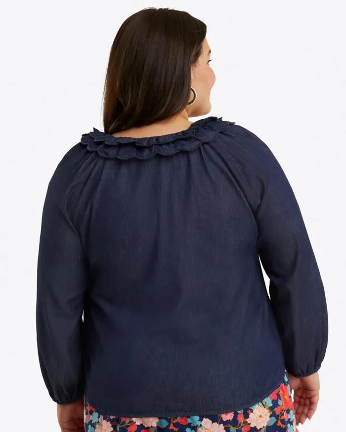Draper James Reyna LongSleeve Top In Chambray Women Tops