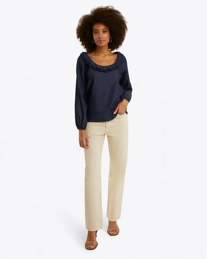 Draper James Reyna LongSleeve Top In Chambray Women Tops