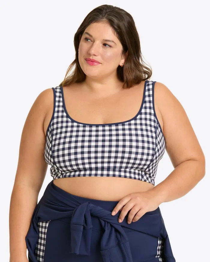 Draper James Sports Bra In Navy Gingham Women Tops