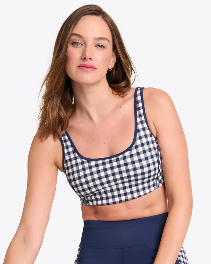 Draper James Sports Bra In Navy Gingham Women Tops