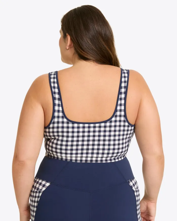 Draper James Sports Bra In Navy Gingham Women Tops