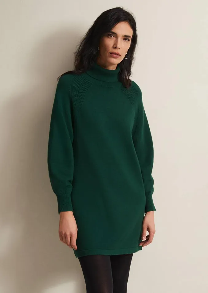 Ellie Chunky Knit Mini Dress Dark Green Women Phase Eight Dresses
