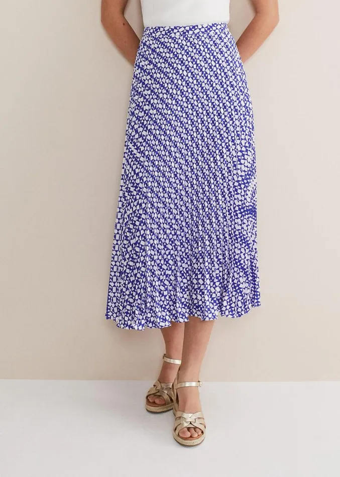 Elmina Geo Pleated Midi Skirt Blueivory Women Phase Eight Skirts