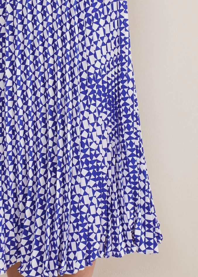 Elmina Geo Pleated Midi Skirt Blueivory Women Phase Eight Skirts