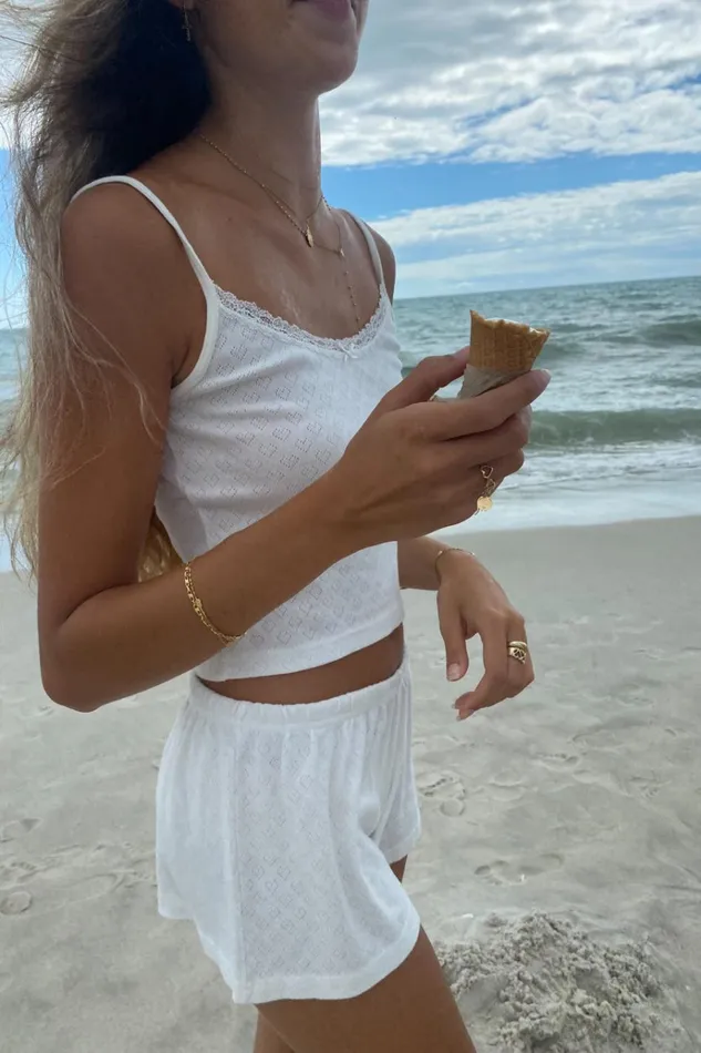 Emery Eyelet Hearts Sweatshorts White Women Brandy Melville Bottoms