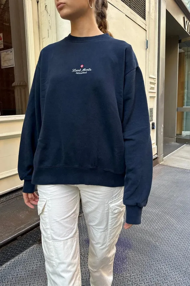 Erica Saint Moritz Sweatshirt Navy Blue Women Brandy Melville Sweatpants and Sweatshirts