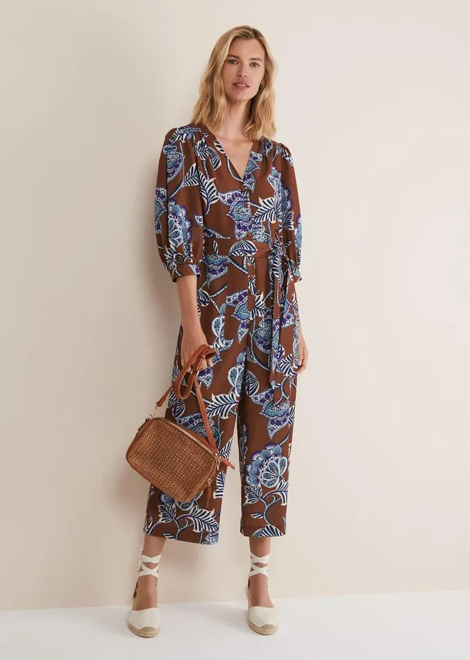 Erin Printed Cropped Leg Jumpsuit Orangeburgundy Women Phase Eight Dresses
