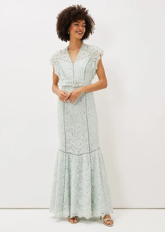 Esmerelda Lace Belted Fishtail Dress Mint Women Phase Eight Dresses