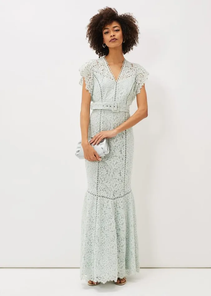 Esmerelda Lace Belted Fishtail Dress Mint Women Phase Eight Dresses