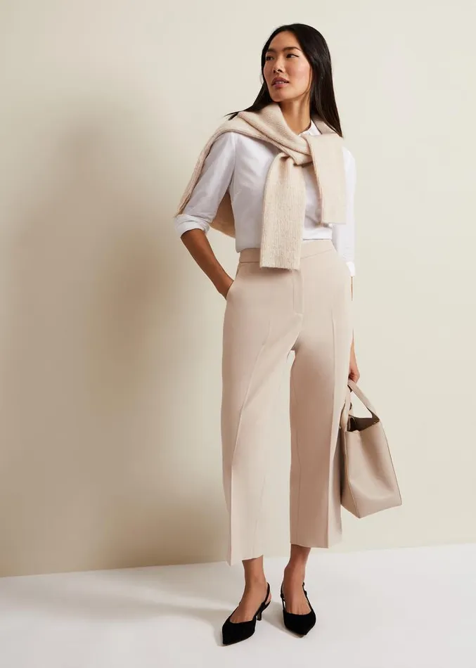 Everlee Crop Straight Leg Smart Trouser Stone Women Phase Eight Trousers
