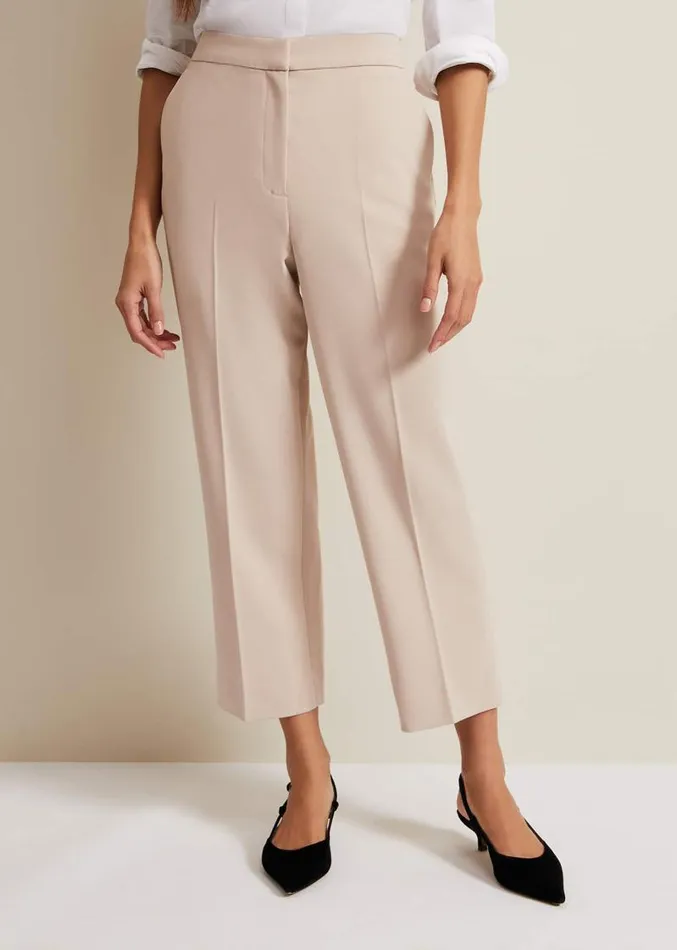Everlee Crop Straight Leg Smart Trouser Stone Women Phase Eight Trousers